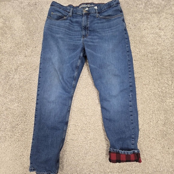 Eddie Bauer Jeans 38x32 (Fits 36x30) Blue Flannel Lined Medium Wash Straight - Picture 1 of 14